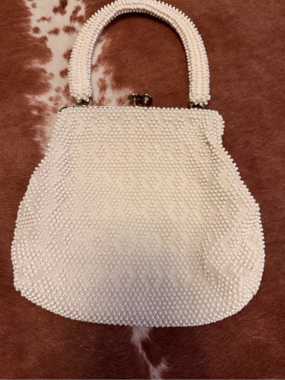 Vintage 1950s Lumured Corde Bead Evening Bag – Pristine White